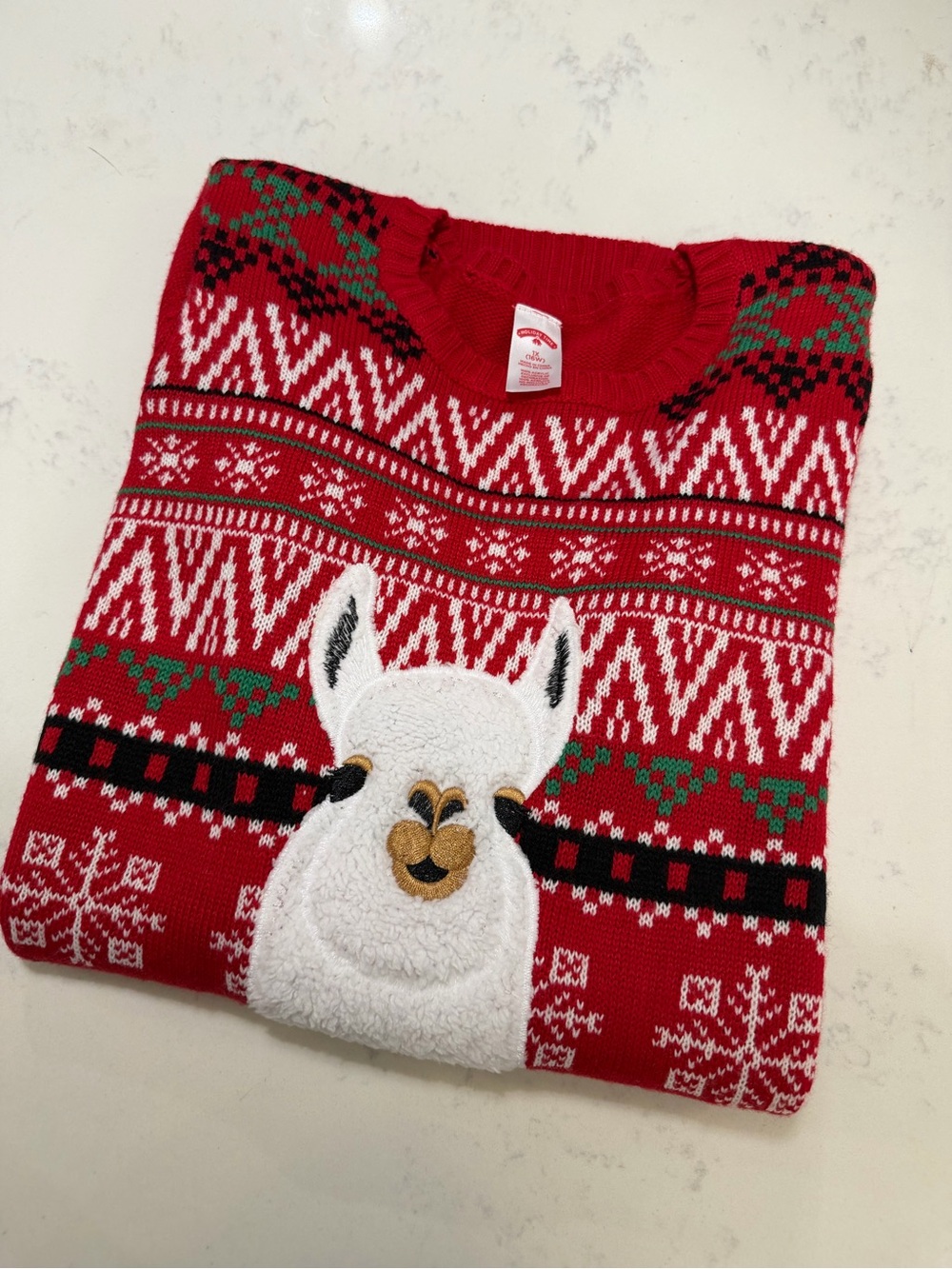 Holiday Time Red Llama Fair Isle Crewneck Sweater